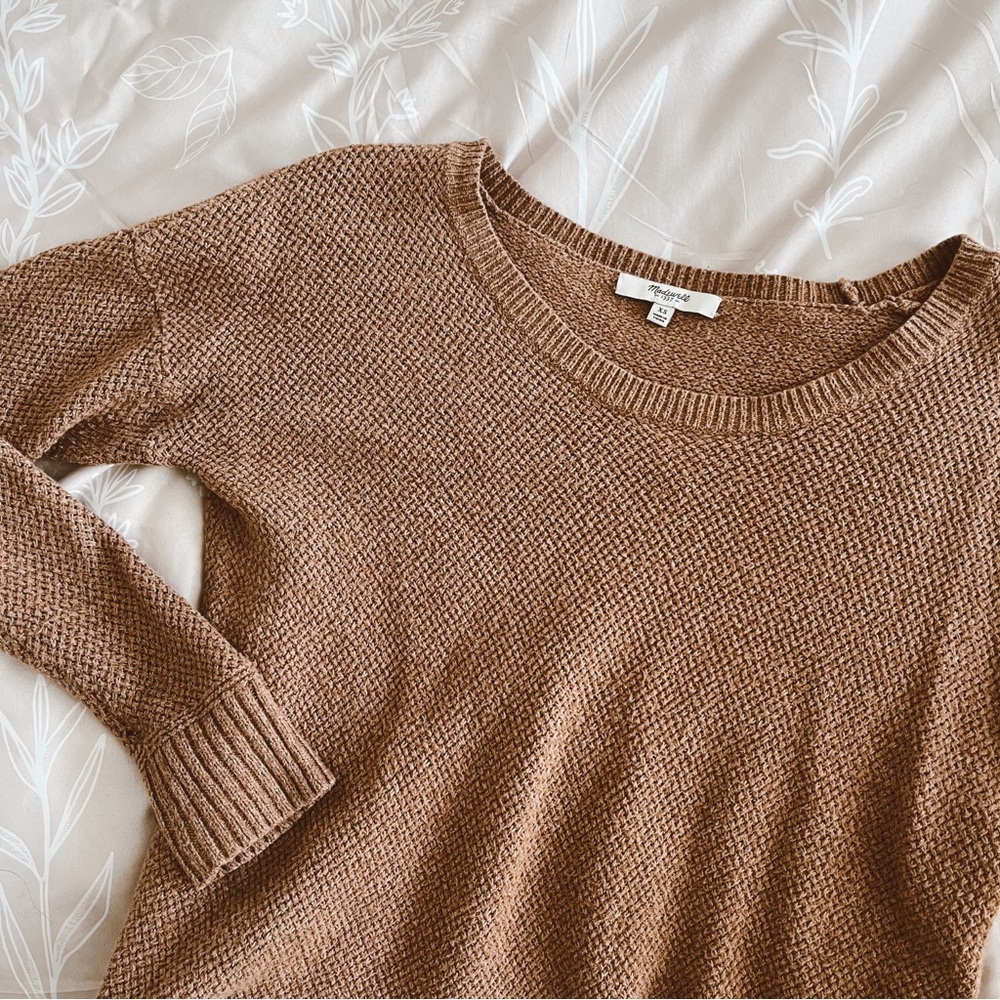 madewell brown knit high-low sweater 🐻🍂